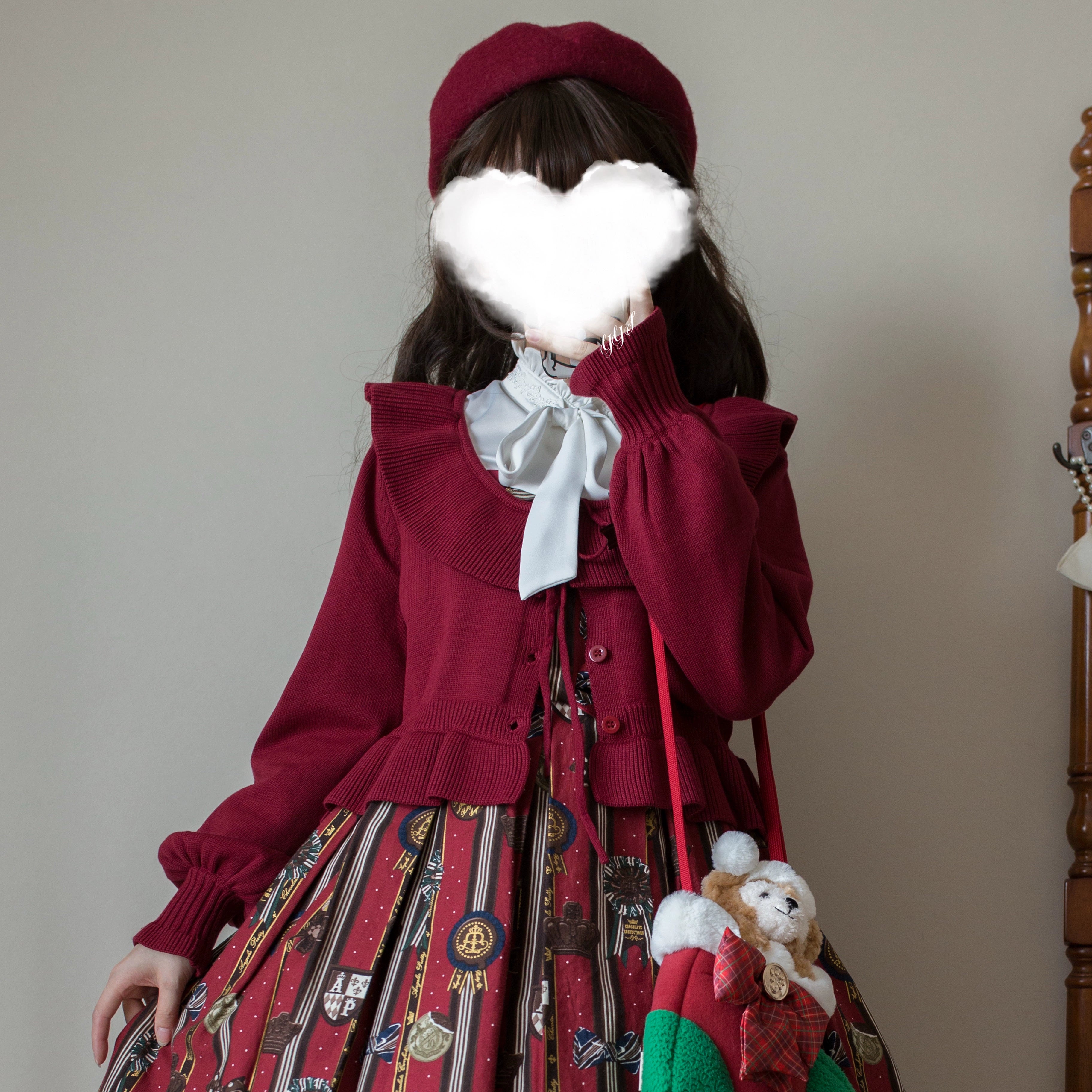 MIST - Lustre White - Kawaii Lolita Sweater Cardigan, Lantern Sleeves 44187:797915