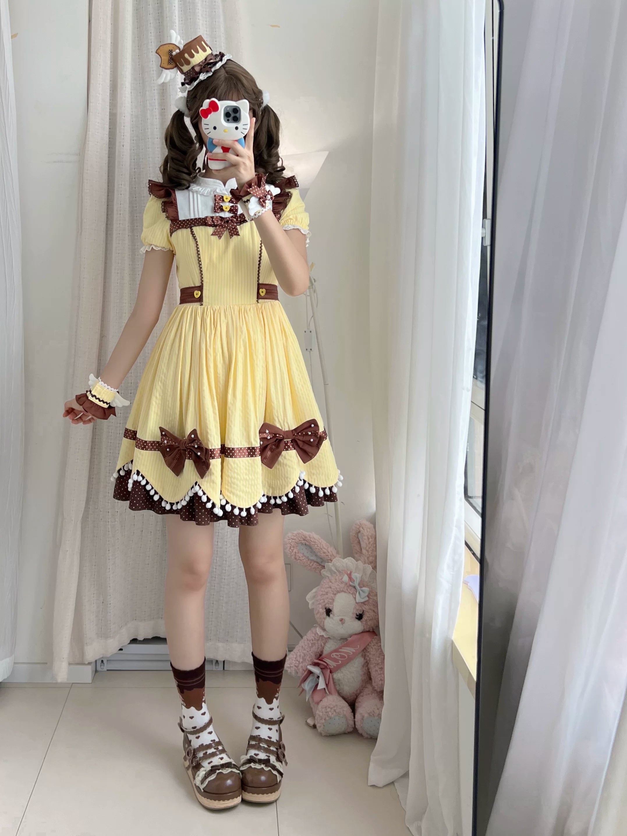 Biscuit Tata - Doll-like Sweet Lolita Dress, Detachable Chocolate Bows 45852:865136