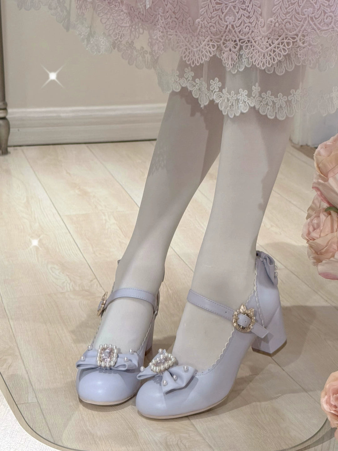 Pure Tea For Dream~Vintage Gemstone~Sweet Lolita Shoes Round Toe Heels with Bow 41836:715442