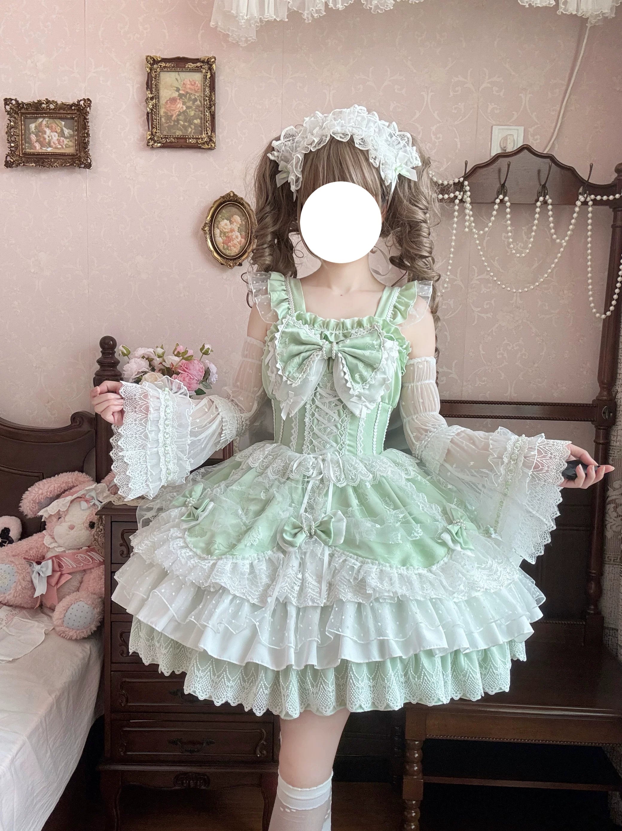Shaoyun Weiwei - Plus Size Sweet Lolita Corset JSK Dress Set with Bows (2XL 3XL 4XL XL) 45517:851285
