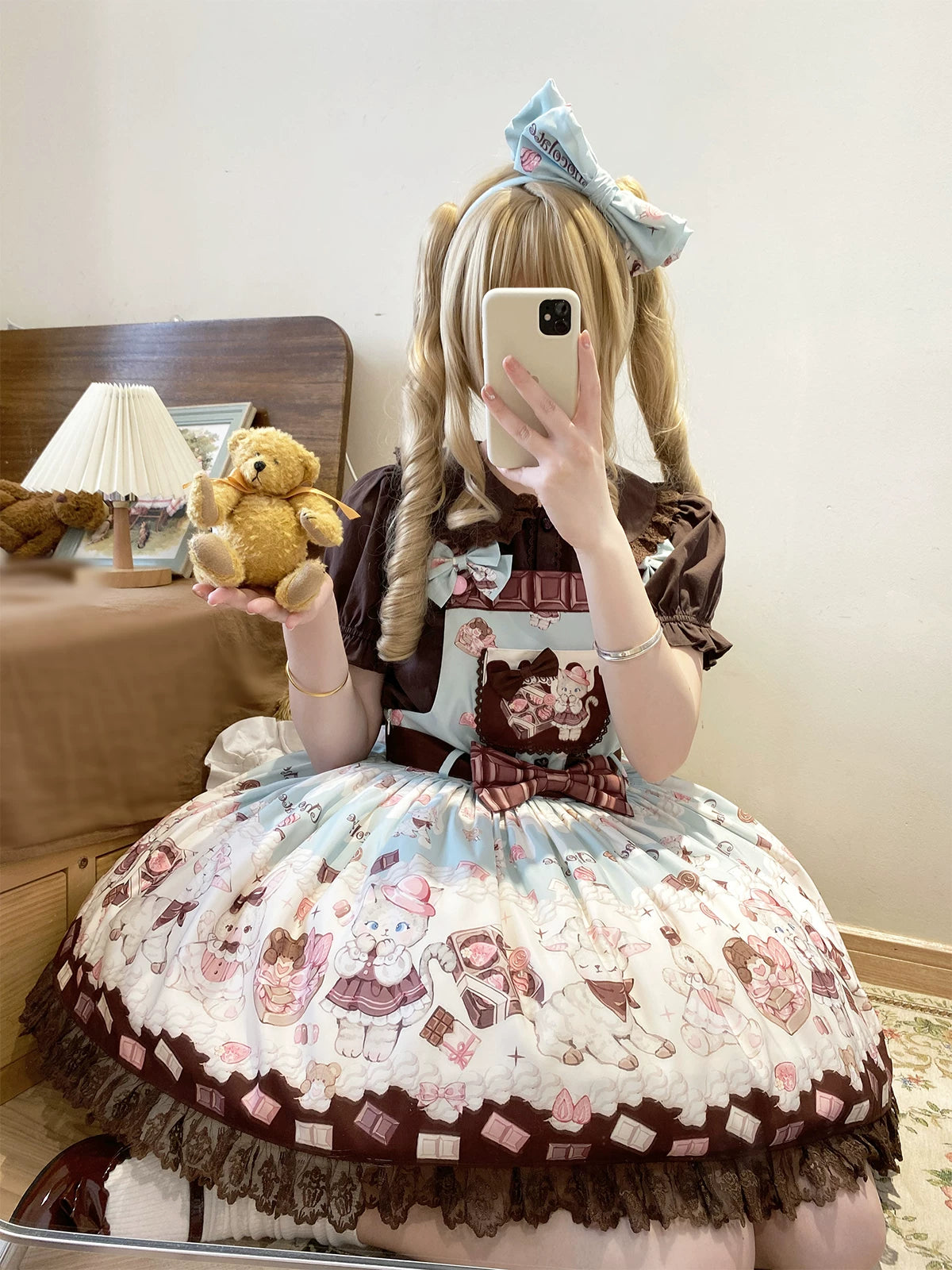 TwilightCrush - Heartbeat Miao Qiao - Kawaii Lolita Salopette Summer Cat Print Dress S Mint JSK