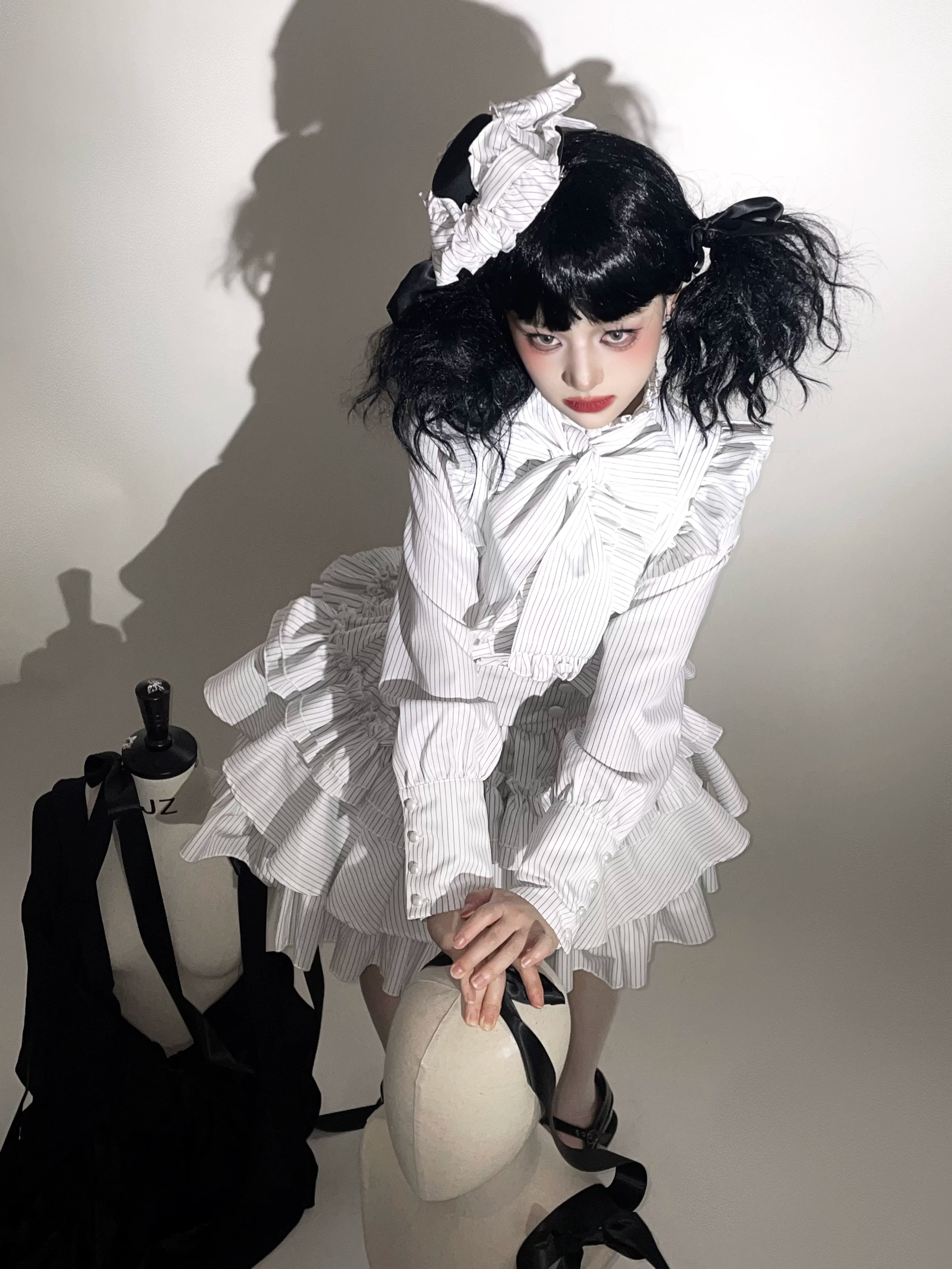 Doll Gift Box - Gothic Lolita Striped Blouse & Skirt Set, Back Zipper