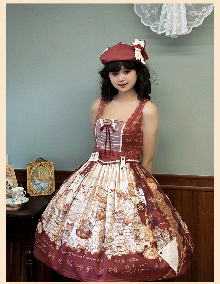 Alice Girl~Fox Band~Printed Sweet Lolita JSK Dress Square Neckline Daily Dress