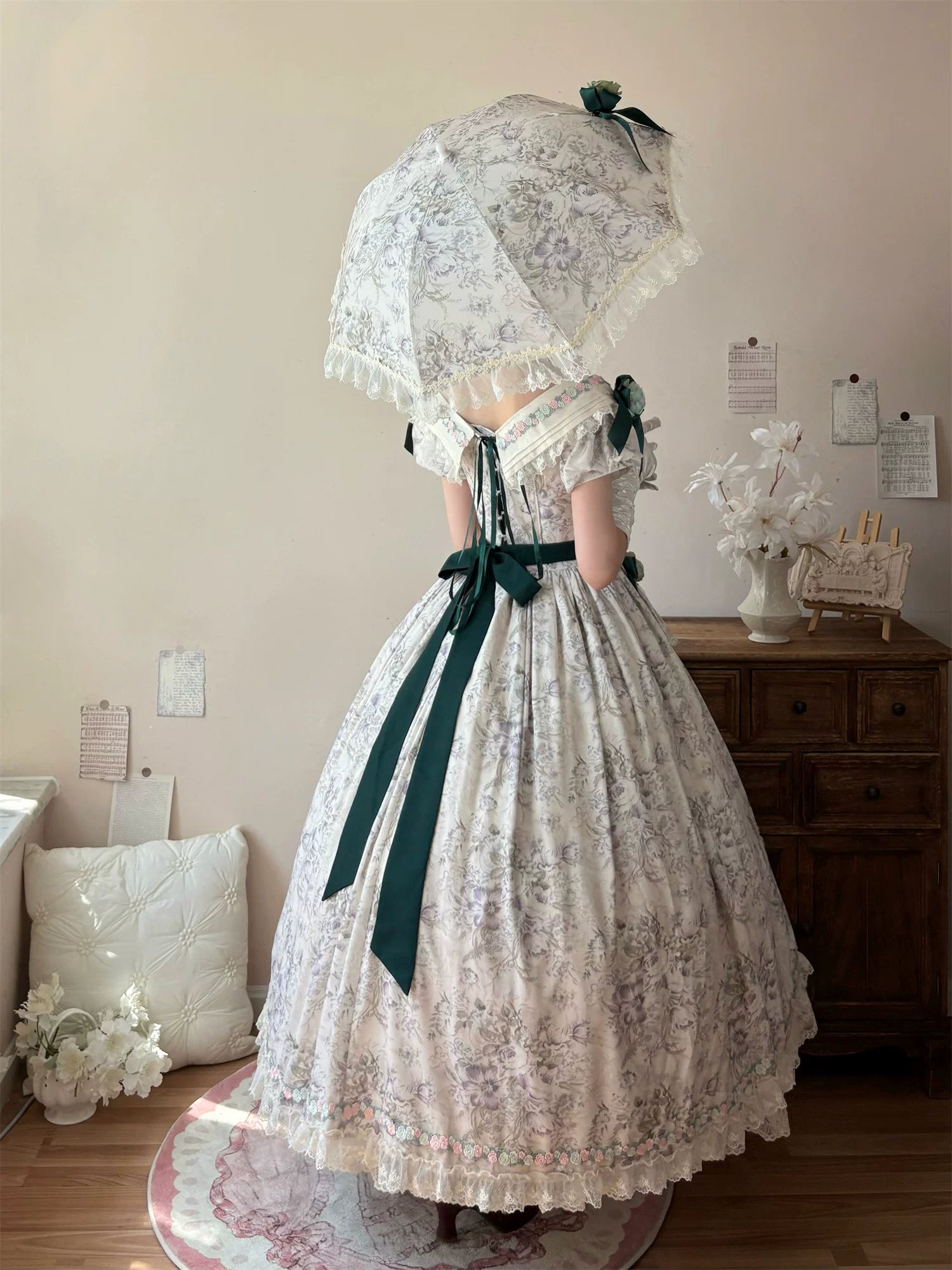 Dolota Flower Wall - Classic Lolita Floral OP Dress, Open Shoulder 44485:811145