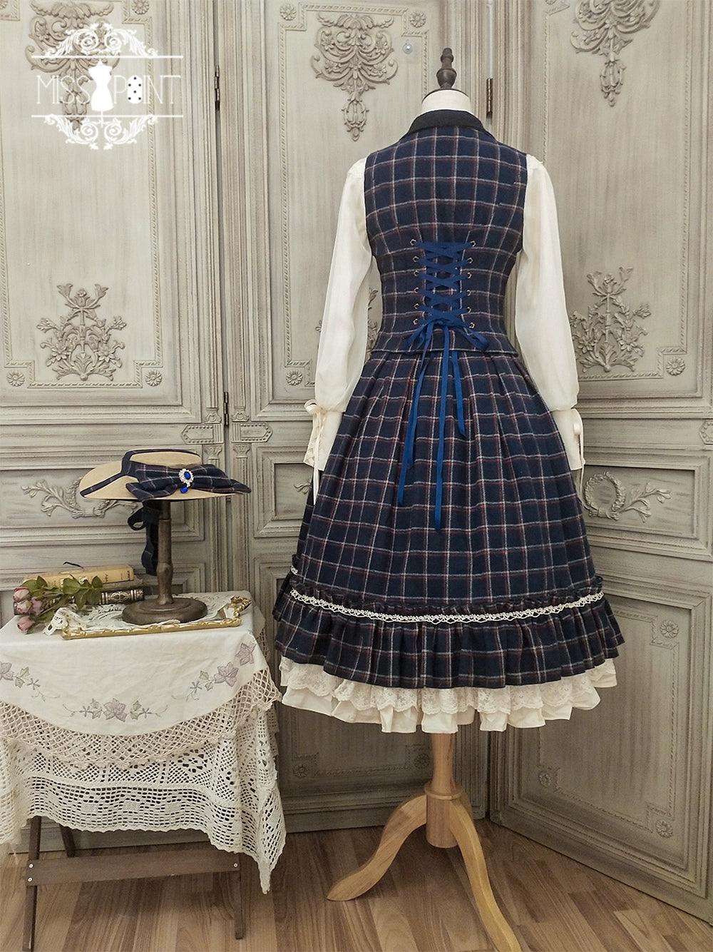 (BFM)Miss Point~Rose~Elegant Lolita Fishbone Grid Skirt Customized 32512:384938