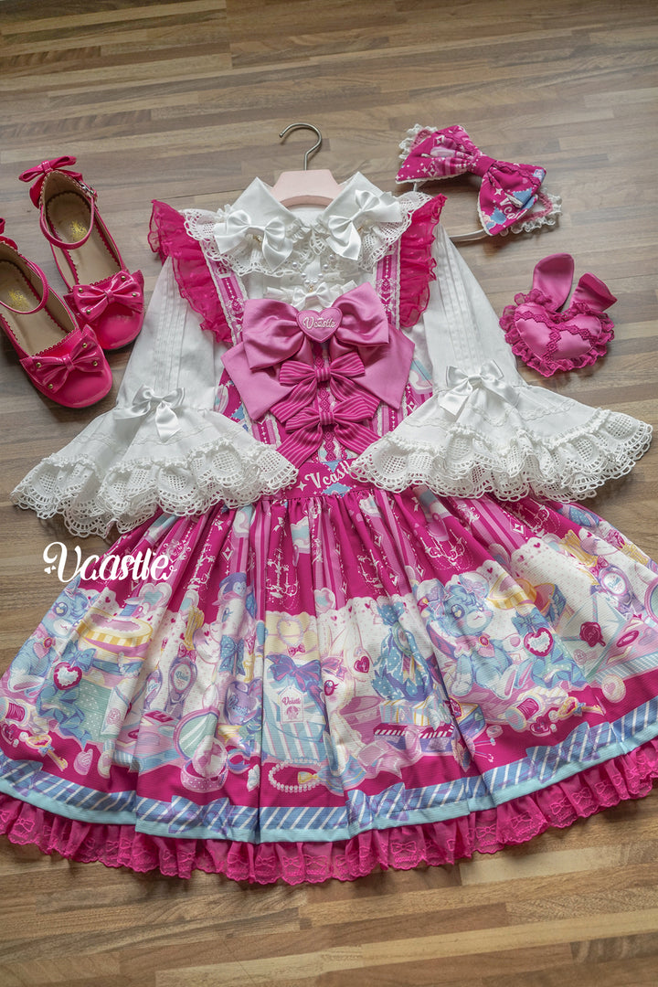 Vcastle~Sweet Crepes~Sweet Lolita Shirt with Princess Sleeves and Bow Chain 42109:726614