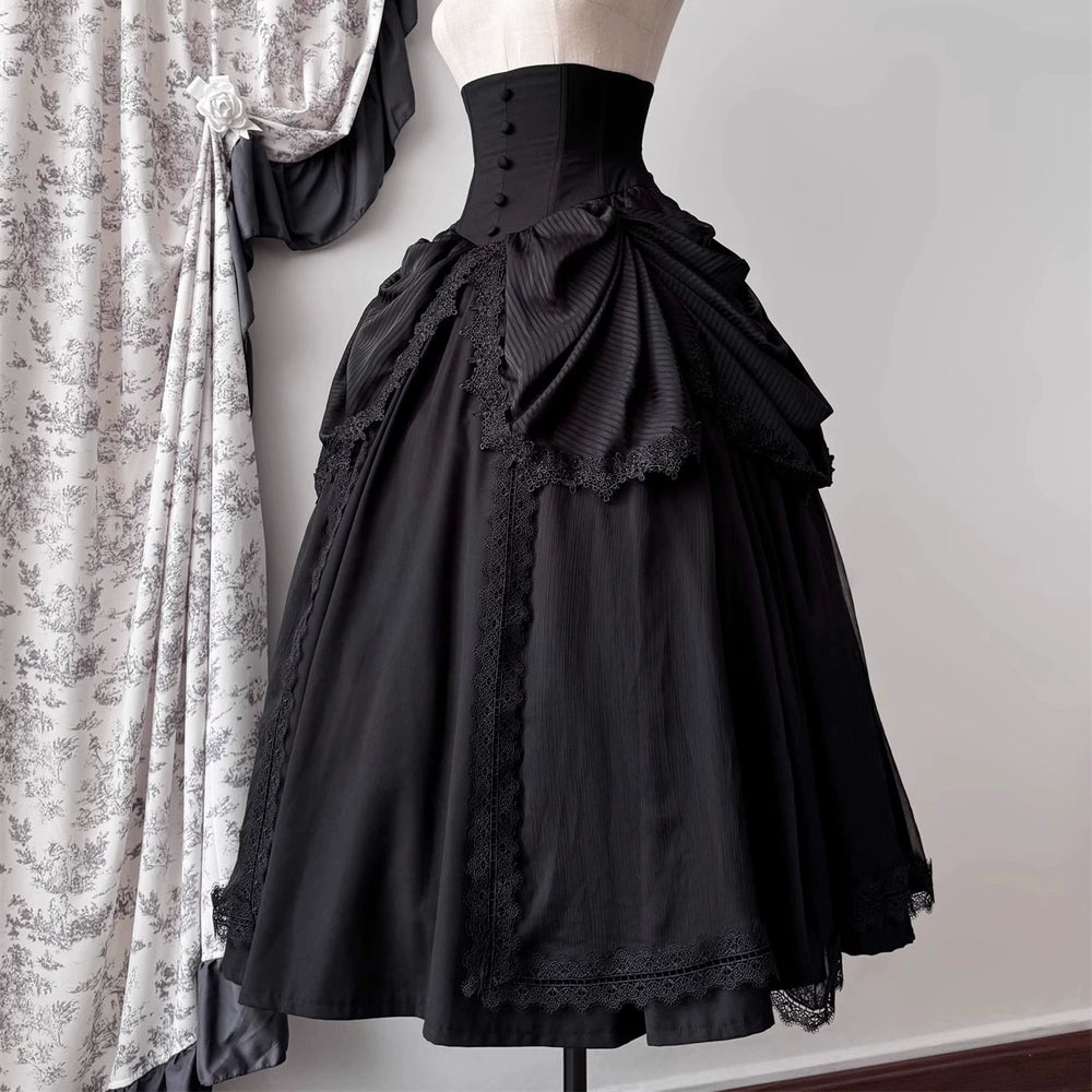 Muppet Mind Ben~Dreaming~Gothic Lolita Skirt Fishbone Long Skirt Ruffled Hem   