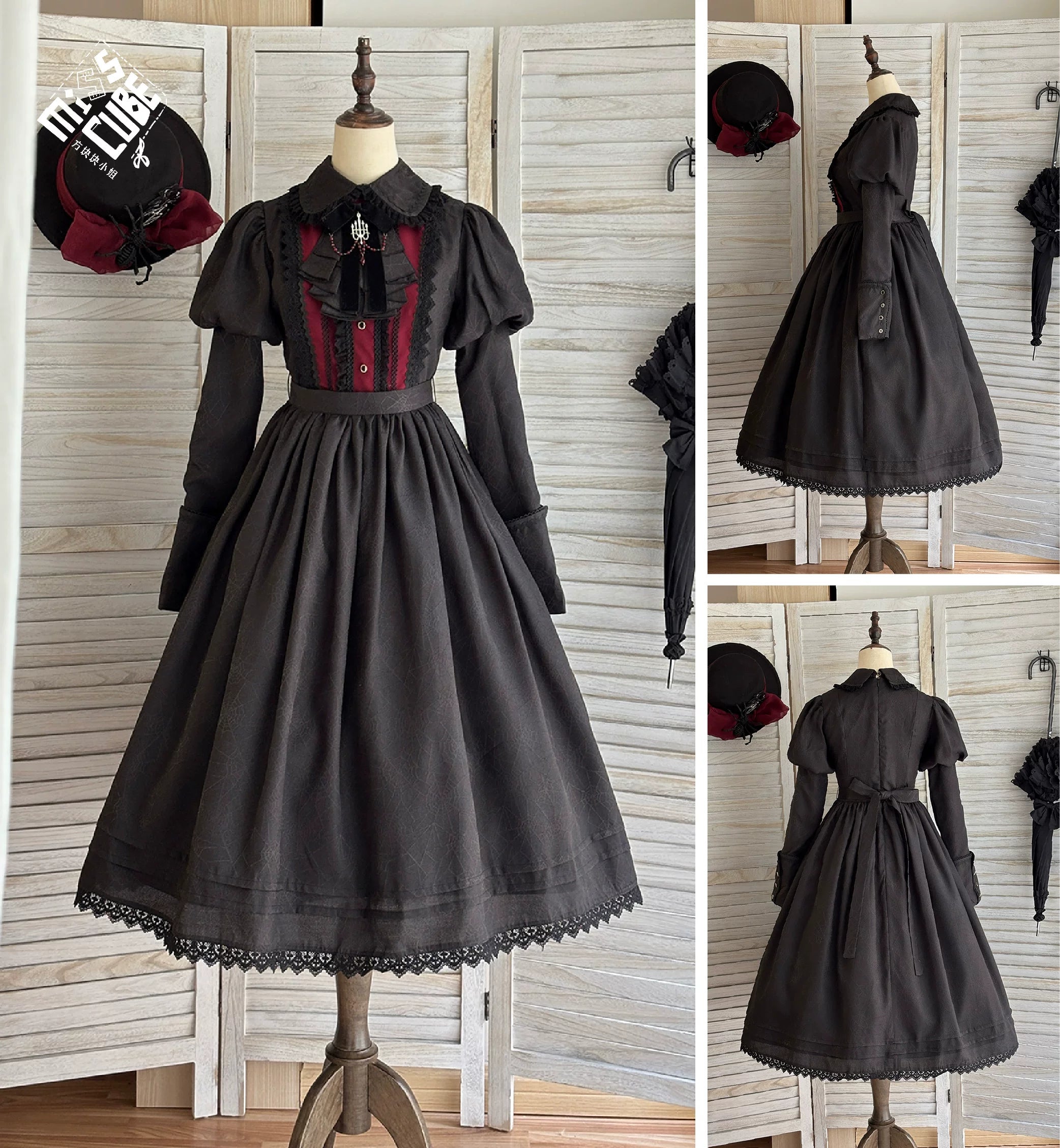 Blood Night Lantern - Jacquard Gothic Lolita Dress, Juliet Sleeve 44543:812298