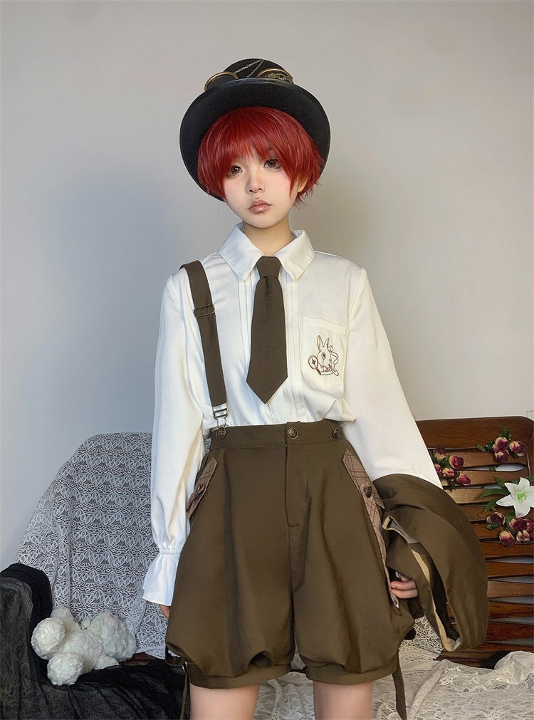 Letters from Unknown Star~Detective Rabbit Kiri~Spring Ouji Lolita Outfits Backpack Pants and Vest suspender trousers only S