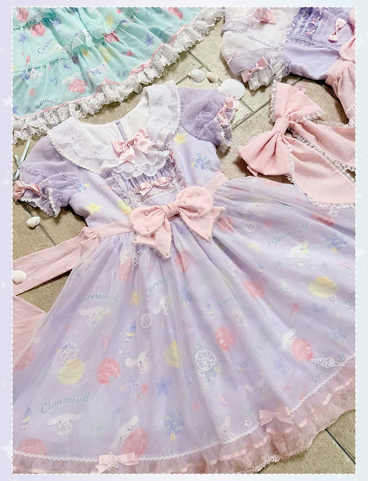 Cinnamoroll Ocean Fantasy - IP Collab Sweet Lolita Tiered JSK & OP Dress, Cinnamoroll Print 45995:871860