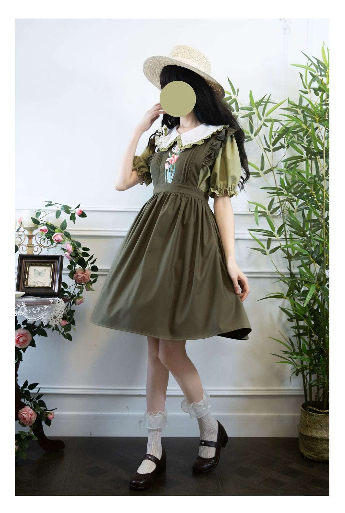 Little Florist - Classic Lolita Salopette Dress & Blouse Set, Tulip Embroidery 45833:864197