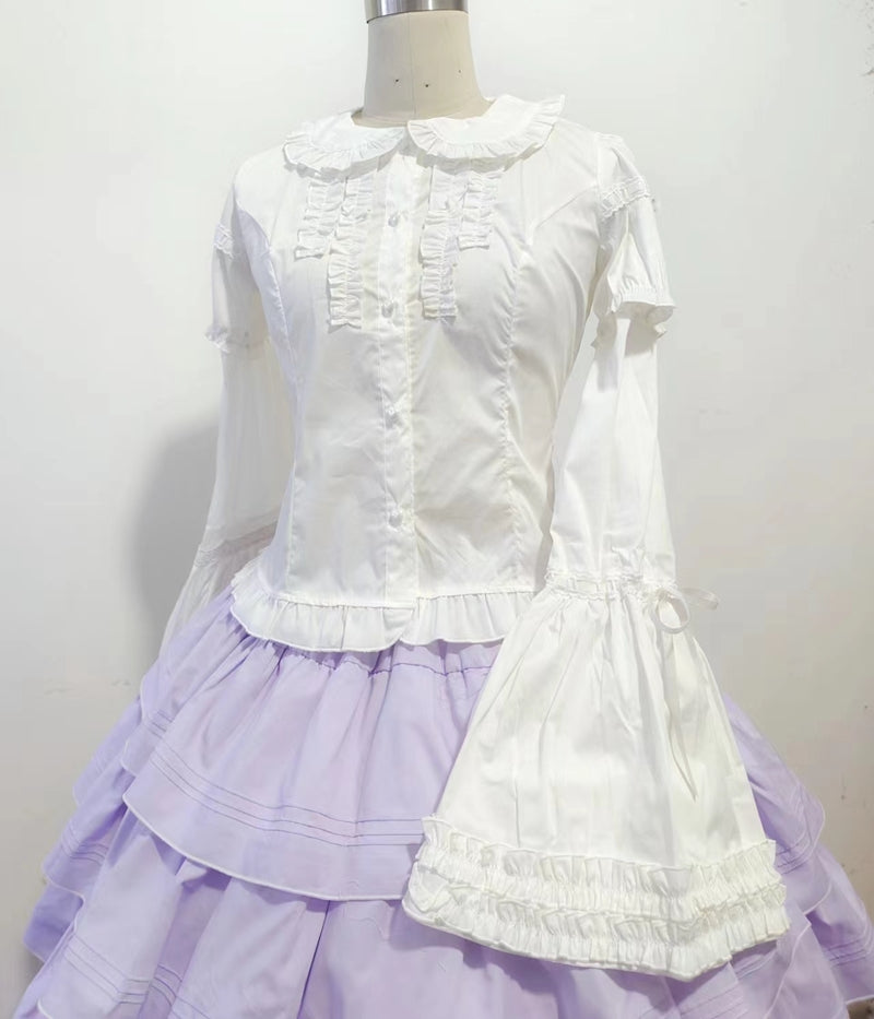 Sweet Angel~Daily Lolita Splicing Sleeve Shirt S white shirt with sleeves 