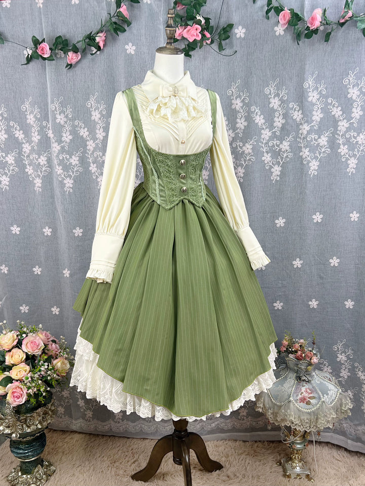 DMFS Lolita~Dreamland of Enchantment~Classic Lolita JSK Retro Bust-supporting Lolita Dress (Green) Long JSK Only S