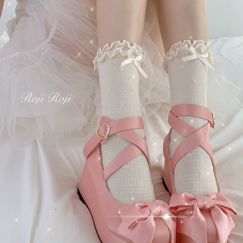 Roji Roji~Sweet Lolita Socks Cute Cotton Lolita Stockings Polka Dot free size Iovry color ankle socks 