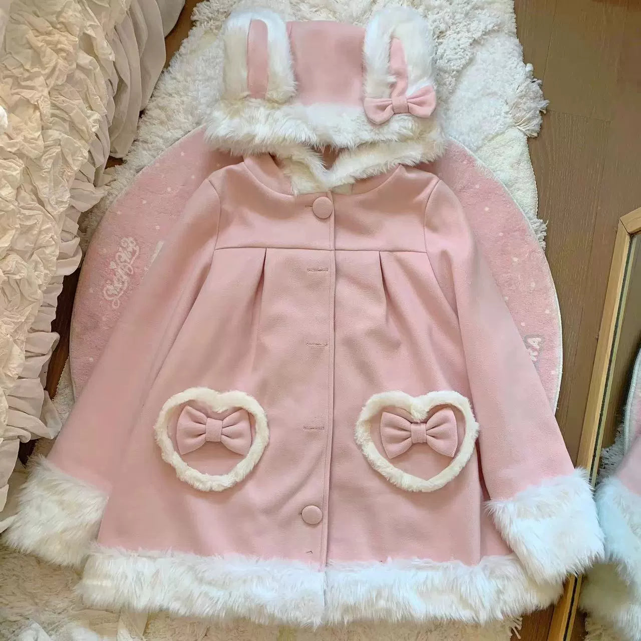 Sissy the shepherd~Cream Rabbit~Cute Rabbit Ears Lolita Coat Soft Plush Overcoat   