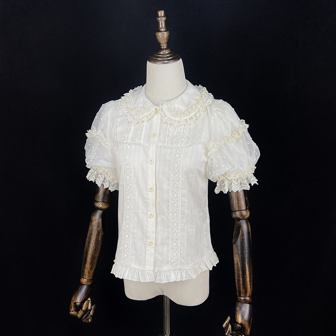 DMFS Lolita~Lollipop~Sweet Lolita Shirt with Double-Layered Puff Sleeves