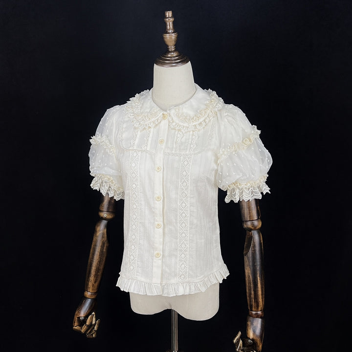 DMFS Lolita~Lollipop~Sweet Lolita Shirt with Double-Layered Puff Sleeves