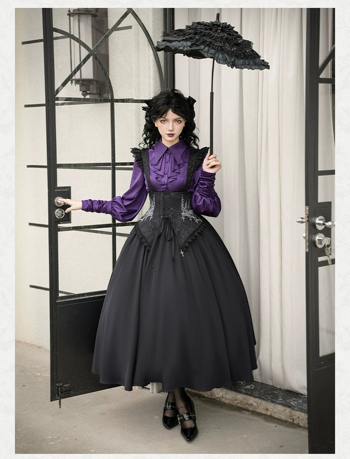 With PUJI~Thorny Night~Gothic Lolita Bust-supporting Skirt With Removable&Adjustable Strap