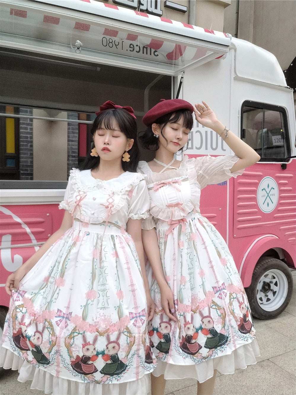 Niu Niu~Picnic bunny girl~Plus Size Lolita JSK Dress Short Sleeve OP 2XL white OP 