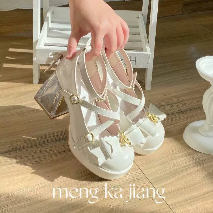 Meng Ka Jiang - Dreamy Bear - Sweet Lolita Shoes, Transparent Heel With Embedded Bear