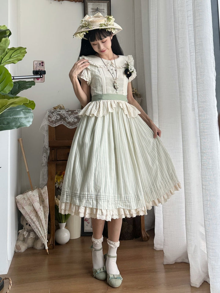 KOMOMO~Little Wild~Country Lolita OP Dress with Rattan Handbag and Hat