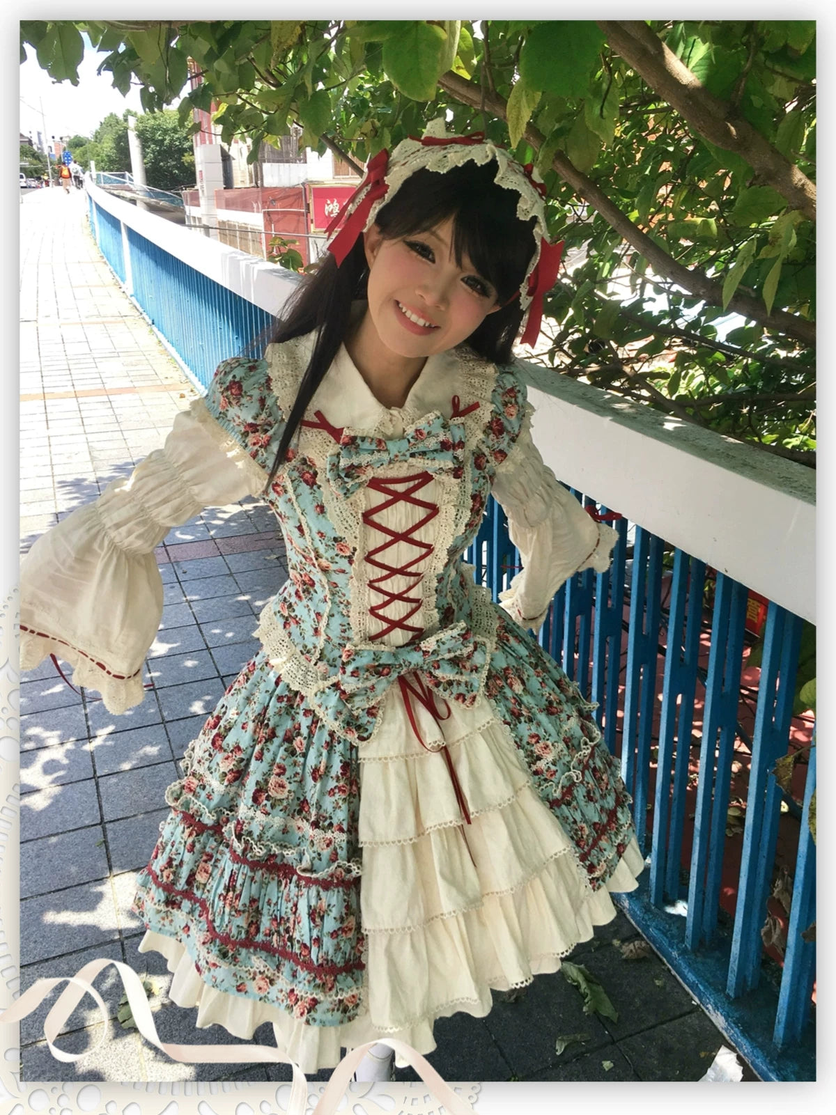Old Rose Garden - Cotton Old School Lolita Top & Skirt Set, Floral Print 45886:866529
