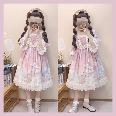Amnesia~Dream Whale Island~Sweet Lolita Whale Print OP 0 gray-pink 
