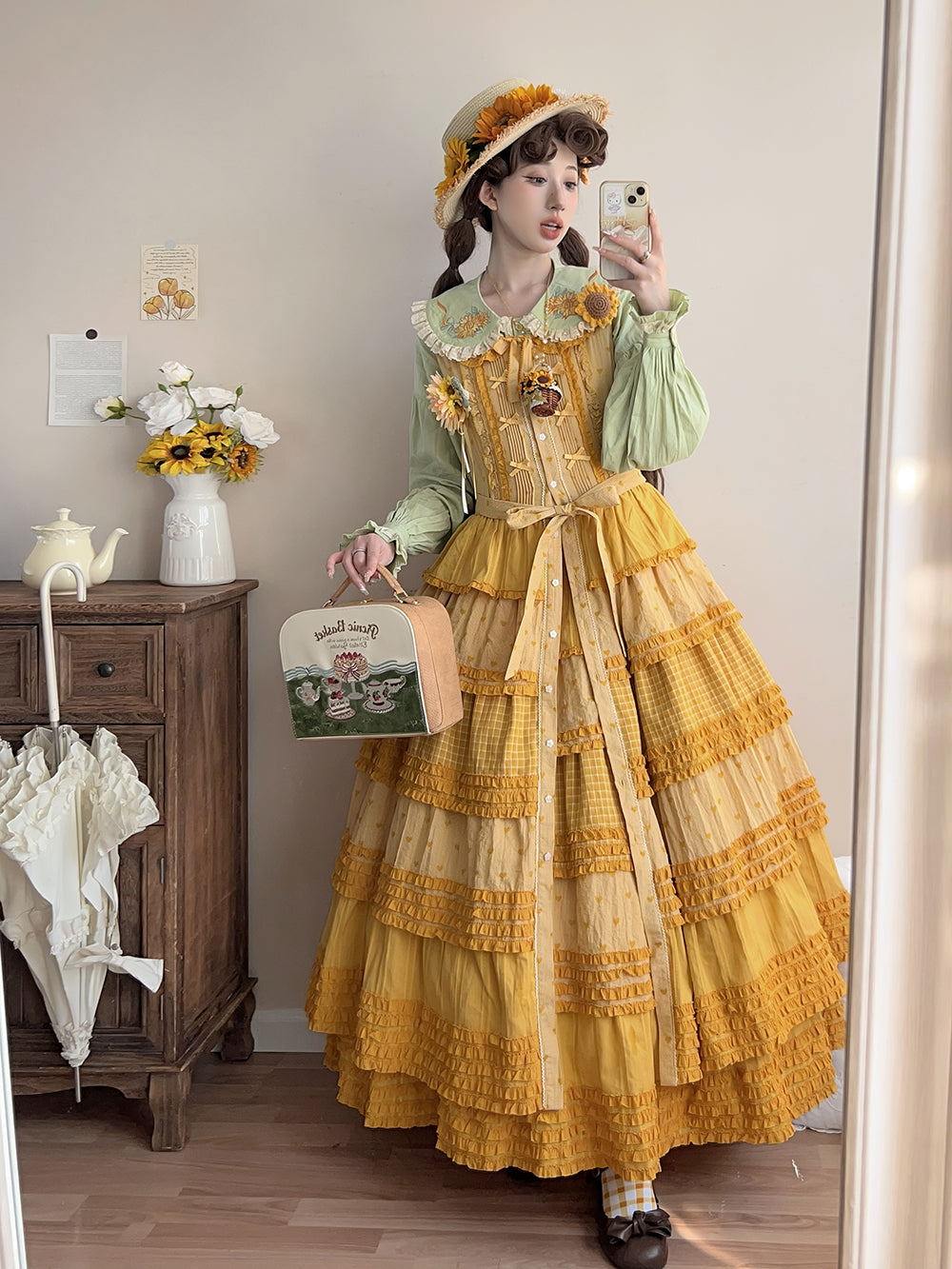 Miss Point~Garden Sunflower~Country Lolita JSK Five-Tiered Open Front Dress