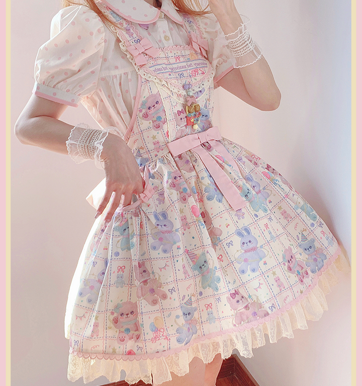 RichLolita~Starry Pudding Bear~Sweet Lolita Jumper Dress Printed OP Dress   