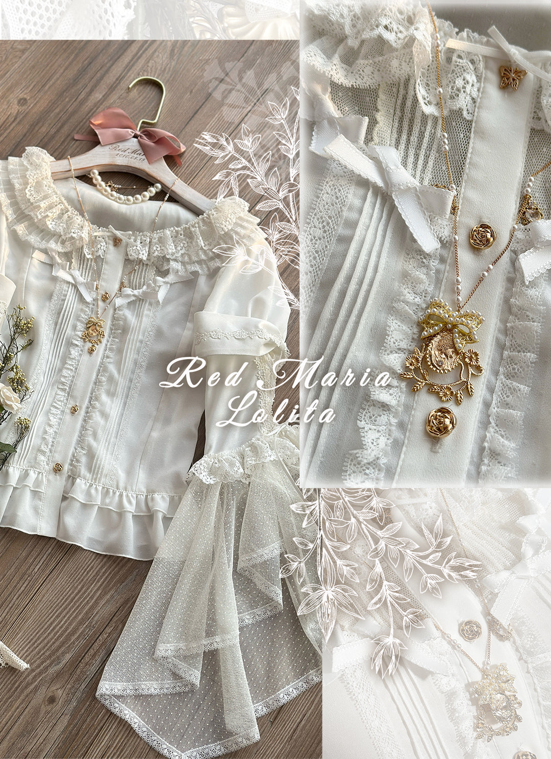 Red Maria~Butterfly Echoes~Classic Lolita Blouse Chiffon Adjustable Underskirt