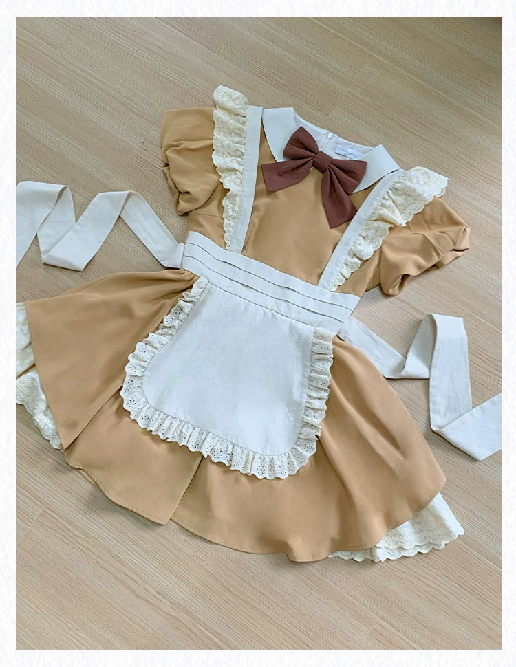 With PUJI~KissKiss~Maid Lolita OP Dress Pleated Lace Multicolor Dress   