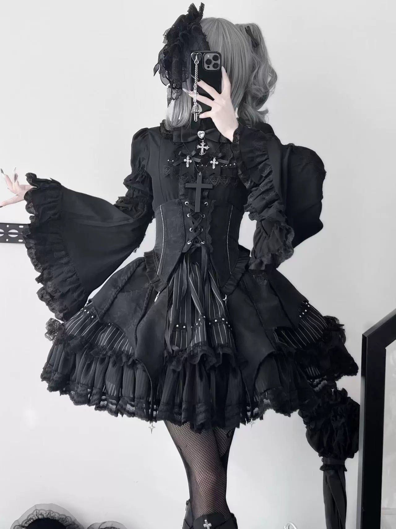 Twilight Song - Trace Bone - Black Gothic Lolita SK & Waist Cincher (L M S XL XS) 43719:784291
