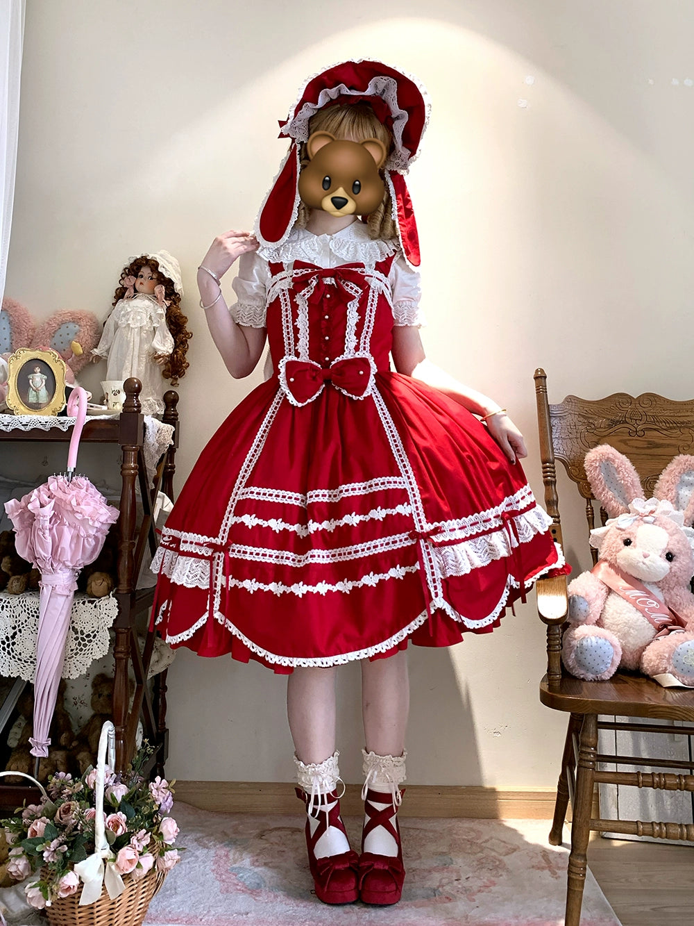 Vintage Petal Rabbit - Cotton Old School Lolita JSK Dress With Petal-Shaped Hem 43136:769618