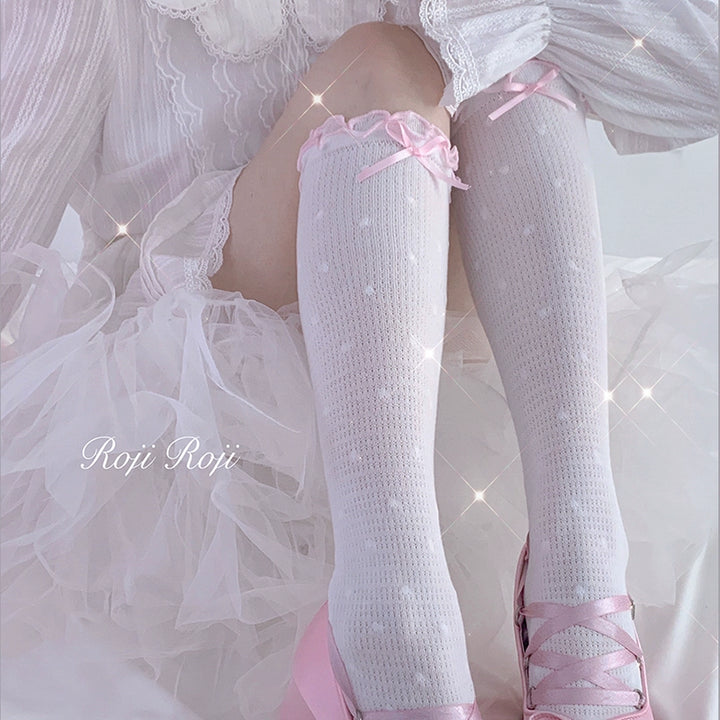 Roji Roji~Sweet Lolita Socks Cute Cotton Lolita Stockings Polka Dot   