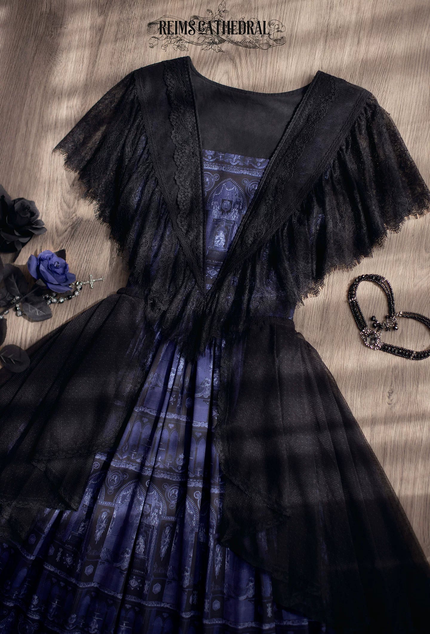 Reims Cathedral - Printed Classic Lolita Dress, Detachable Gauze Outlayer 44701:819207