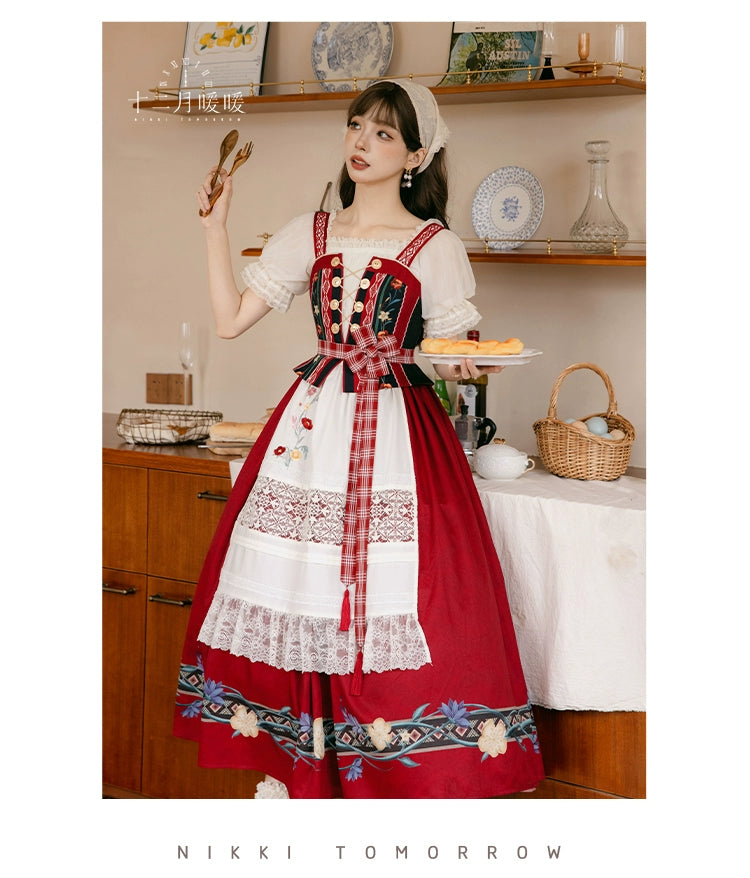 Nikki Tomorrow - Goose Pleasure - Country Lolita Red JSK Dress Apricot Shirt 38306:582512