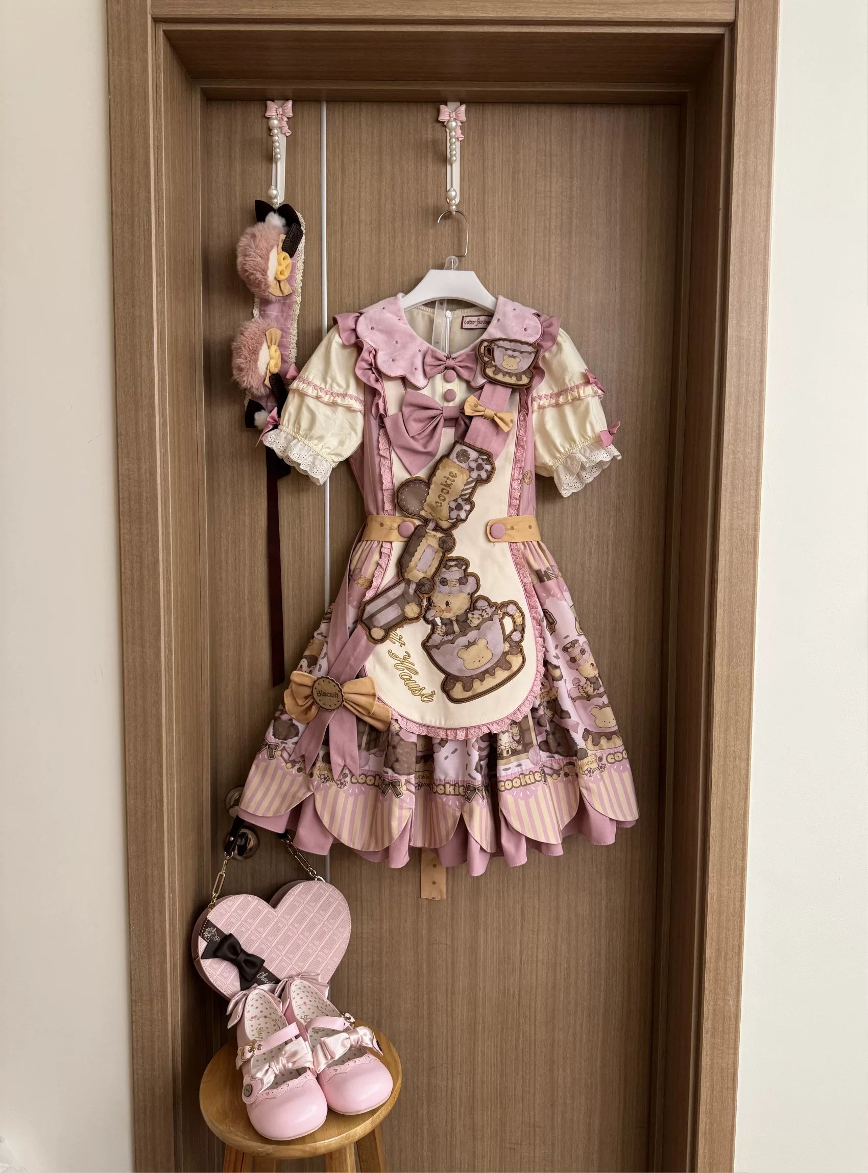 Bear Biscuit SP - Kawaii Lolita Bear Printed Dress Set with Bows