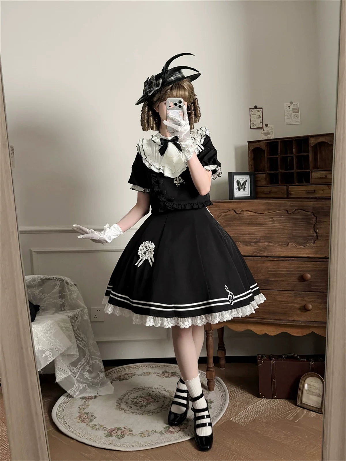 Silent Melody - Ouji Lolita Chiffon Blouse or Musical Note Embroidered Skirt 45484:853523