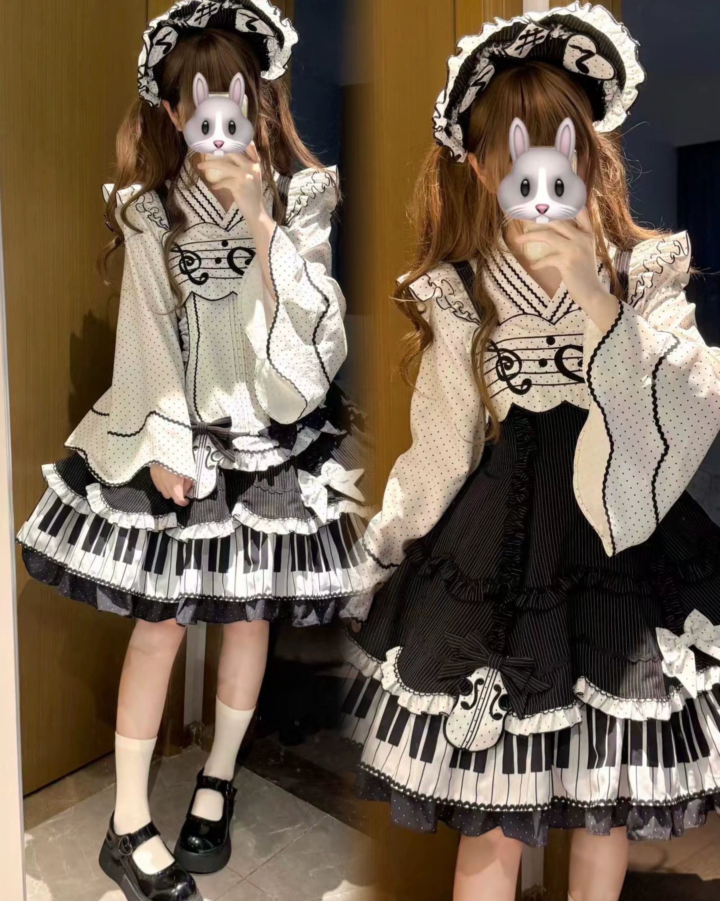 Rhythm Note - Old School Lolita JSK Dress with Piano Keys Hem 45742:860622