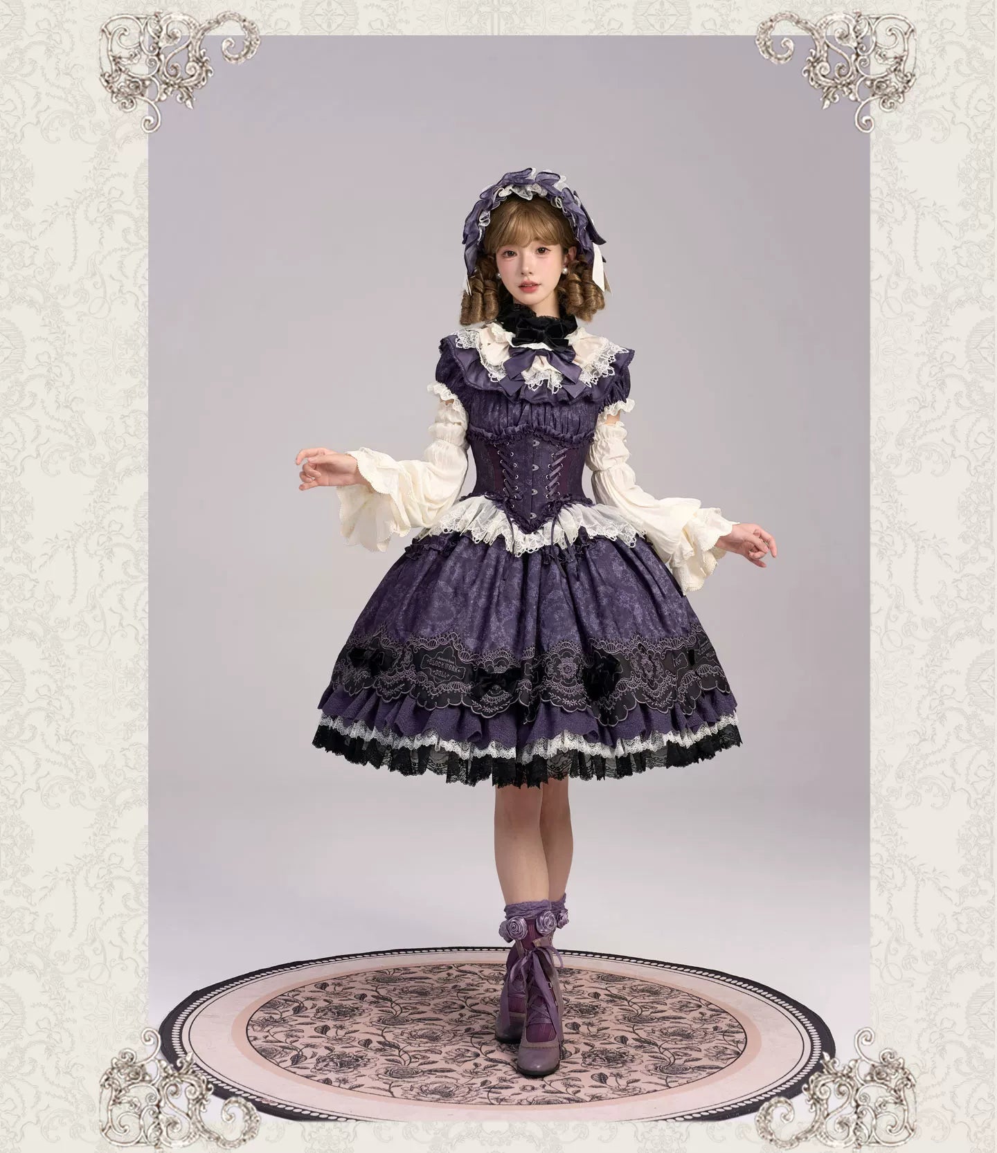 Clockwork Doll - Gothic Lolita Printed Dress, Lace & Bows 45186:839306
