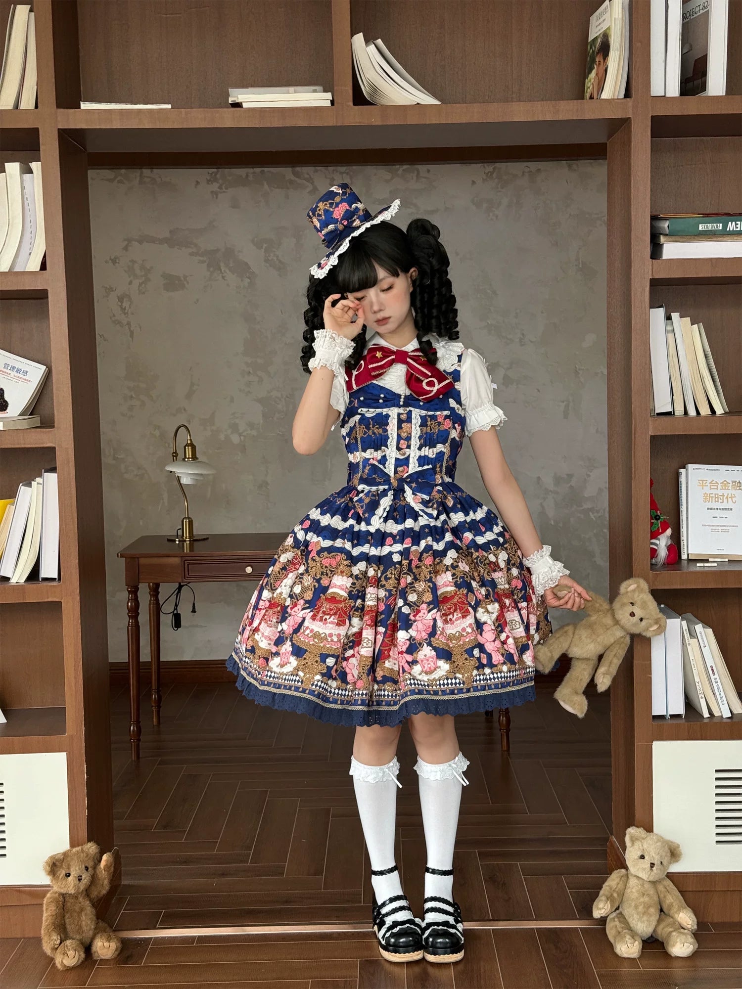 Sugar Festivaly - Kawaii Lolita JSK Dress, Cake & Bear Print 44540:811819