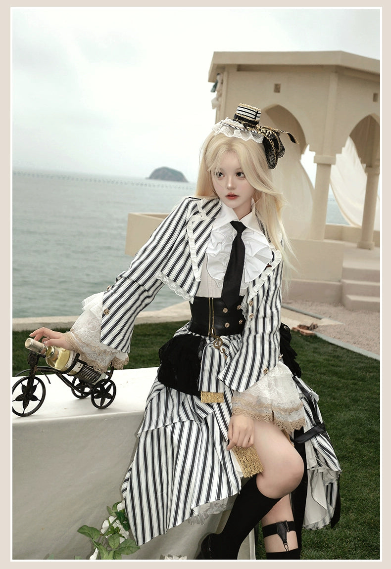(BFM)Signorina~Golden Years~Ouji Lolita Skirt Suits Prince Elegant Dress Set XS White hat 