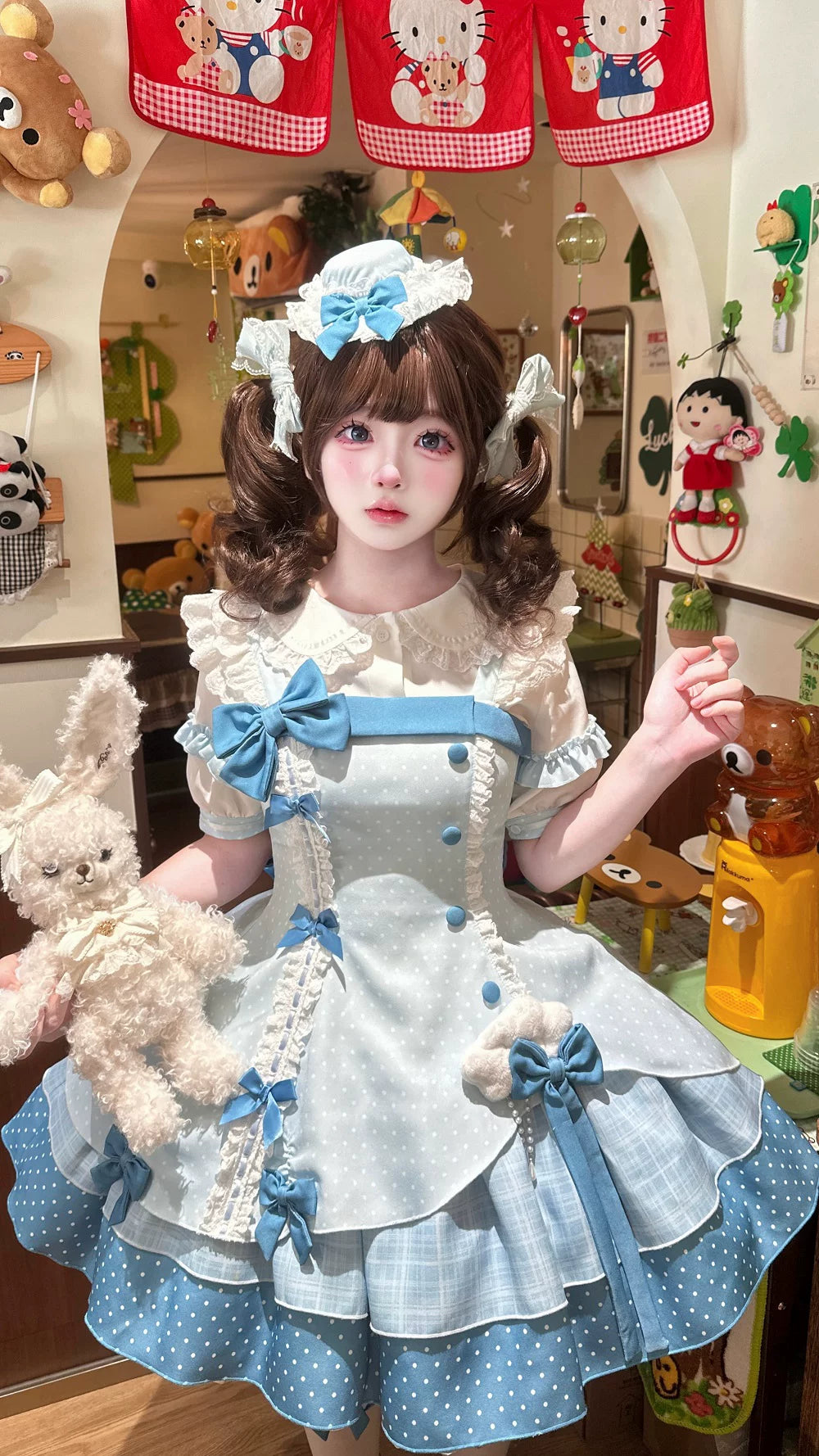 Glass Bottle - Sweet Lolita JSK Dress Set, Polka Dot & Bow Details 45792:862877