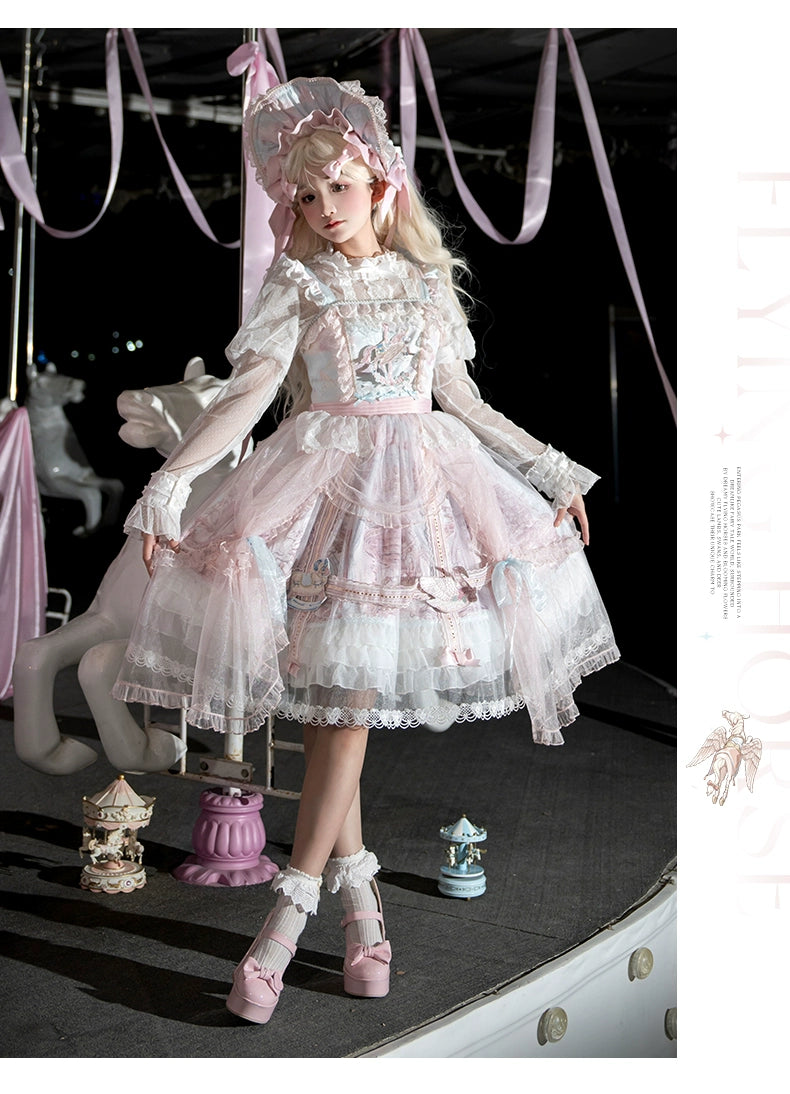 Urtto~Pegasus Park~Sweet Lolita JSK Dress Dual Color Princess Lolita Dress Set