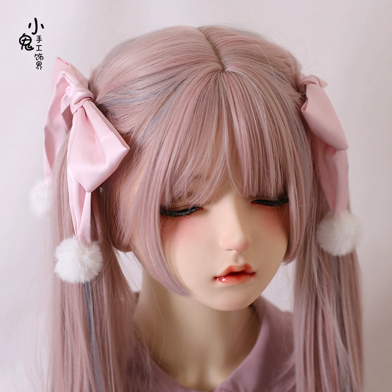 Xiaogui~Sweet Lolita Bow Hair Clips Multicolors a pair of light pink hair clips  