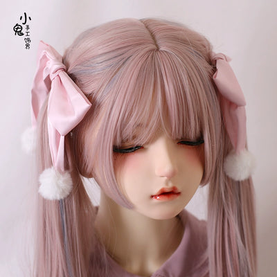 Xiaogui~Sweet Lolita Bow Hair Clips Multicolors a pair of light pink hair clips  