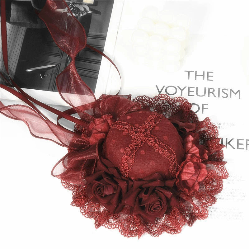 Youge Original Accessory - Gothic Lolita Red Top Hat, Rose & Bow 44131:796379