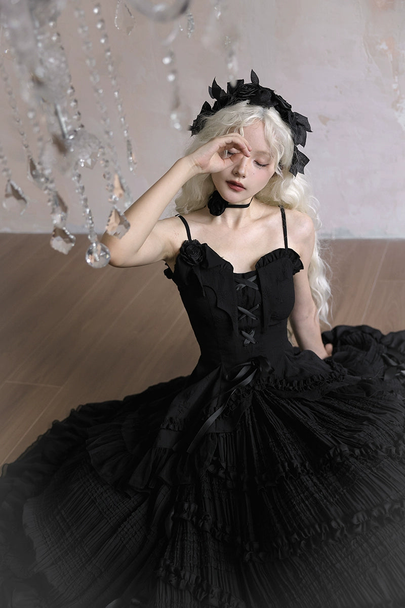 Lingxi Lolita~Rose Wing~Gothic Lolita Tiered Skirt Set   