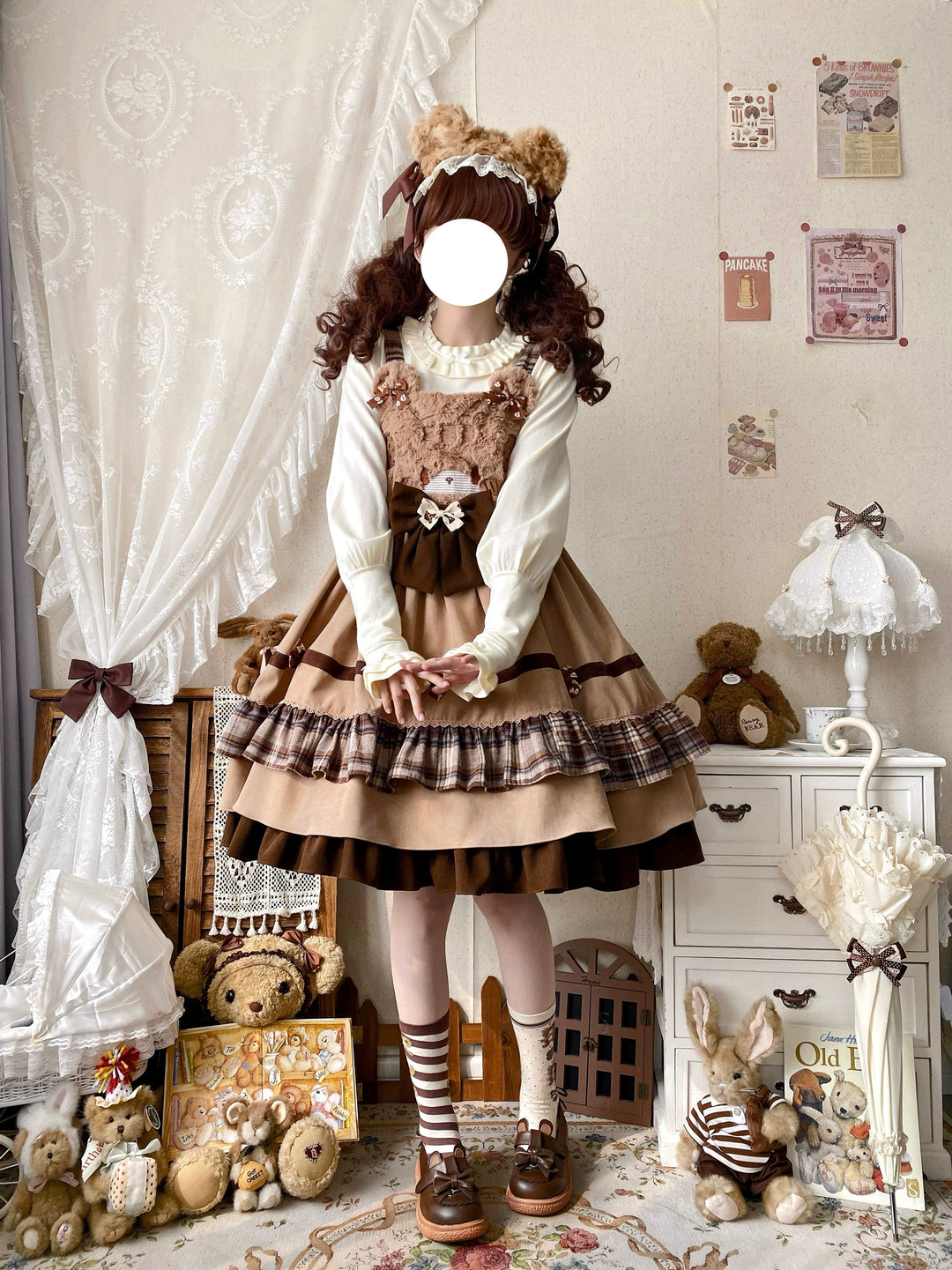 Qianmu~Teddy Bear Cake~Winter Lolita JSK Cute Bear Lolita Dress   