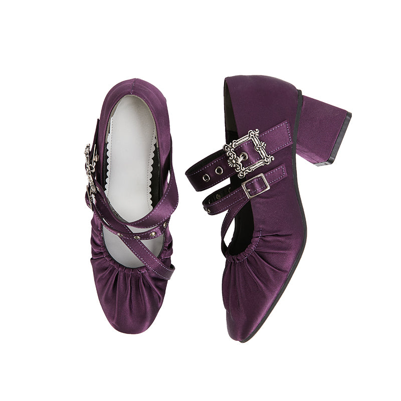 Momo~Merseburg Night~Gothic Lolita Mid Heels Retro Shoes Multicolors 34 Purple 